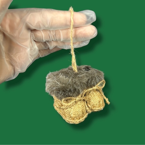 Brown And Gray Knitted Outer Booties Christmas Ornament - “Sled” - Picture 1 of 16